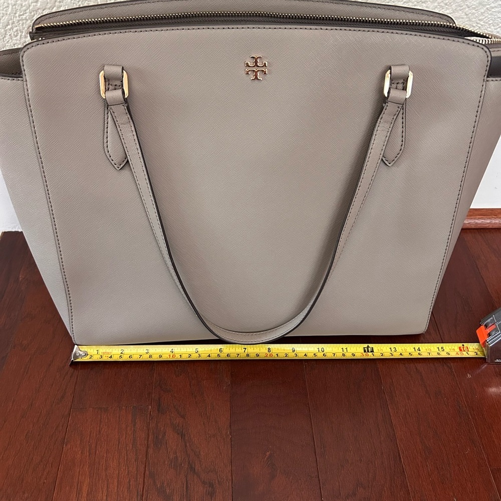 Tory Burch Triple Compartment French Gray Leather Large shopperTote Bag - Picture 12 of 14